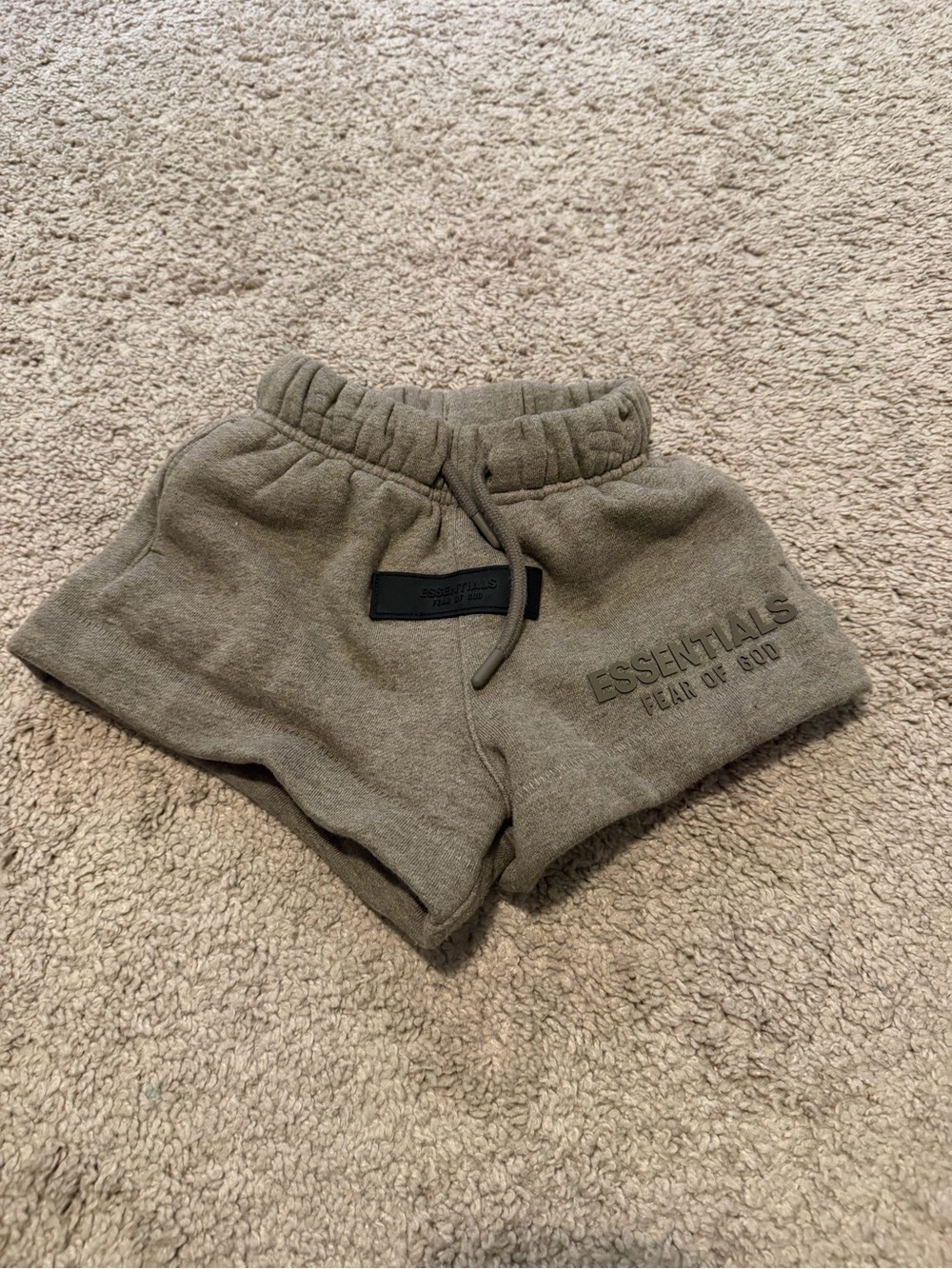 Fear of God Kids Olive Green ESSENTIALS Fleece Shorts